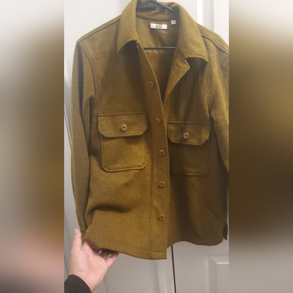 Uniqlo Olive Utility Wool-Blend Shirt Jacket